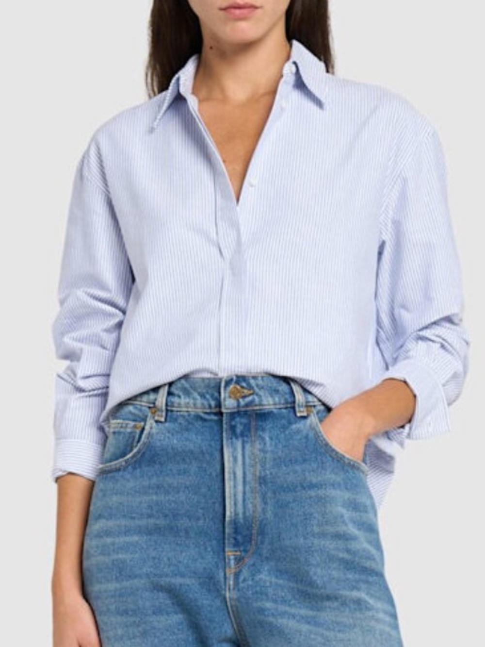 Golden Goose Blue and White Pinstripe Removable Collar Dress Shirt | M